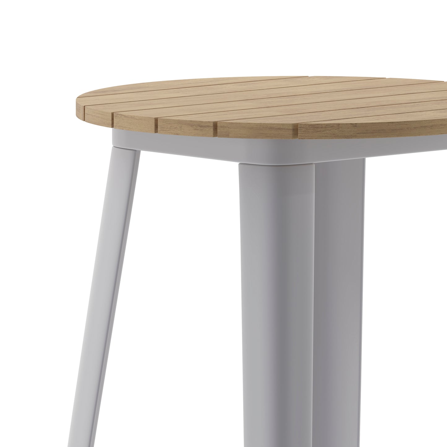 Declan Commercial Indoor/Outdoor Bar Top Table, 23.75" Round All Weather Brown Poly Resin Top with Silver Steel base Brown Top/Silver Frame