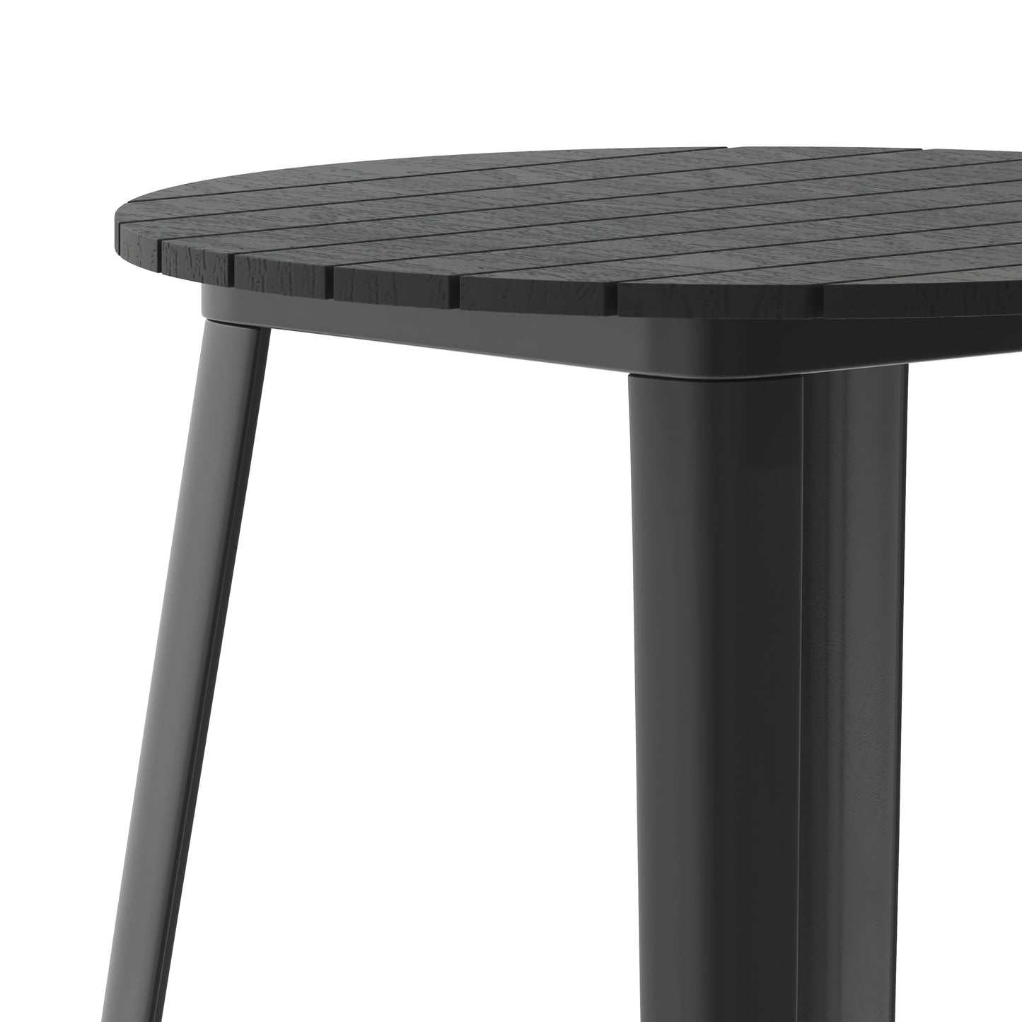 Declan Commercial Indoor/Outdoor Bar Top Table, 30" Round All Weather Black Poly Resin Top with Black Steel base Black Top/Black Frame