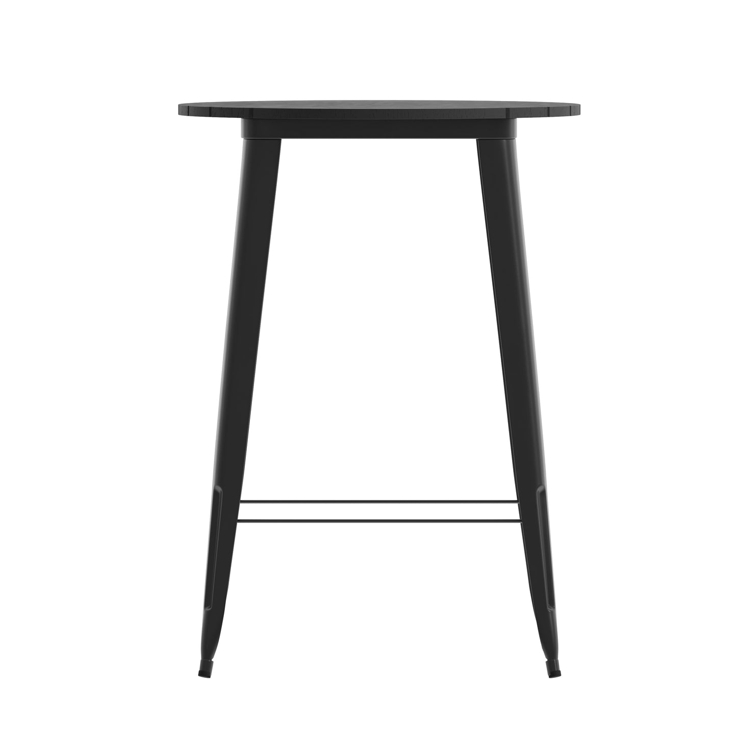 Declan Commercial Indoor/Outdoor Bar Top Table, 30" Round All Weather Black Poly Resin Top with Black Steel base Black Top/Black Frame