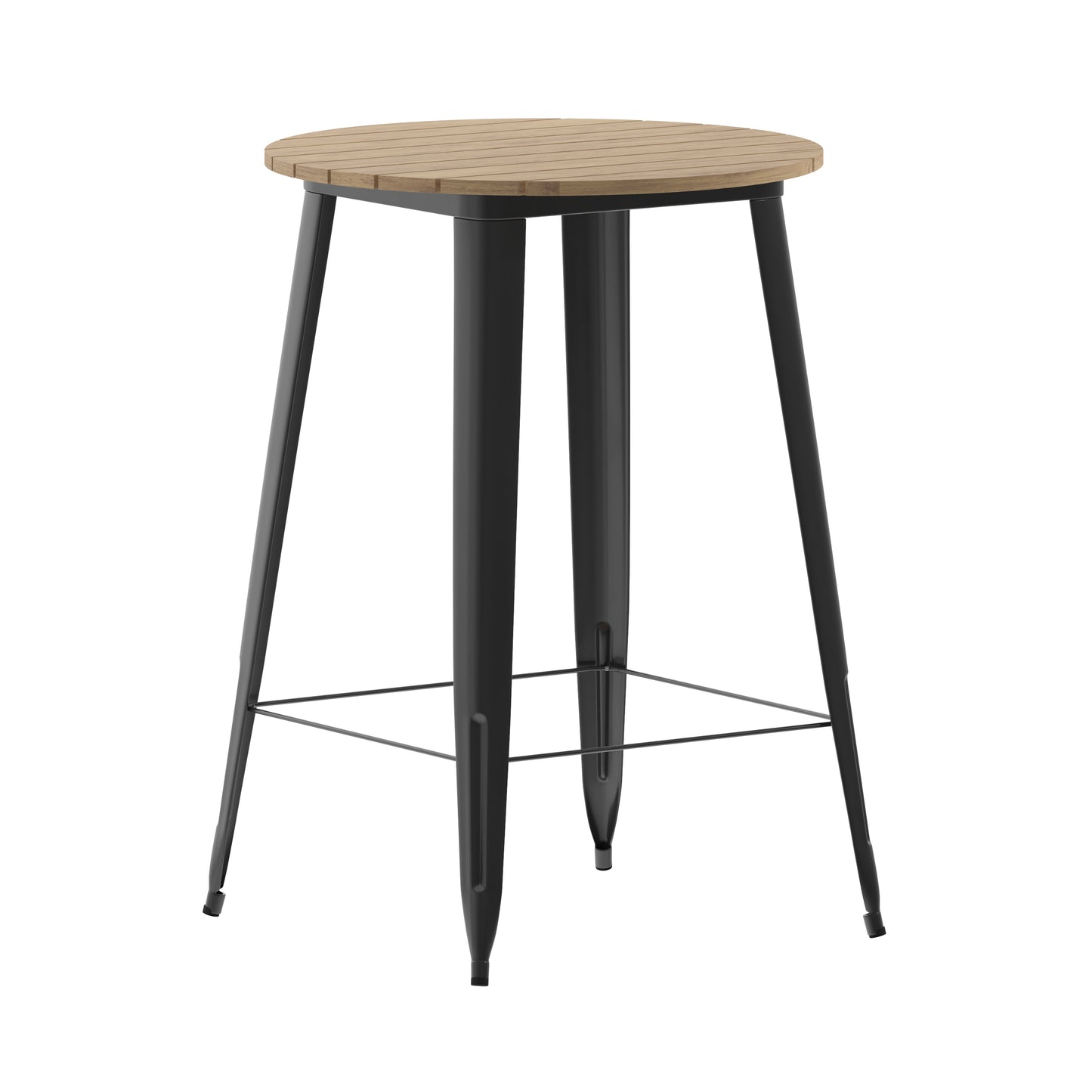 Declan Commercial Indoor/Outdoor Bar Top Table, 30" Round All Weather Brown Poly Resin Top with Black Steel base Brown Top/Black Frame