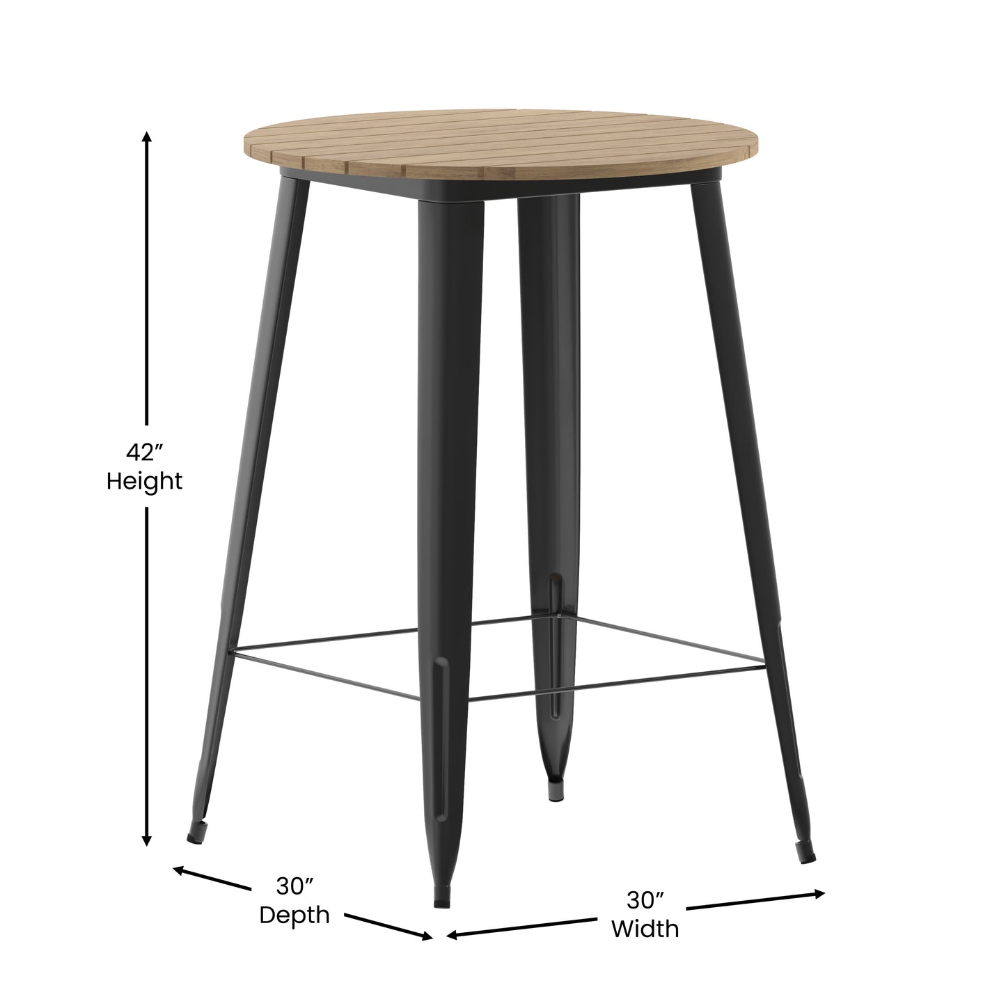Declan Commercial Indoor/Outdoor Bar Top Table, 30" Round All Weather Brown Poly Resin Top with Black Steel base Brown Top/Black Frame