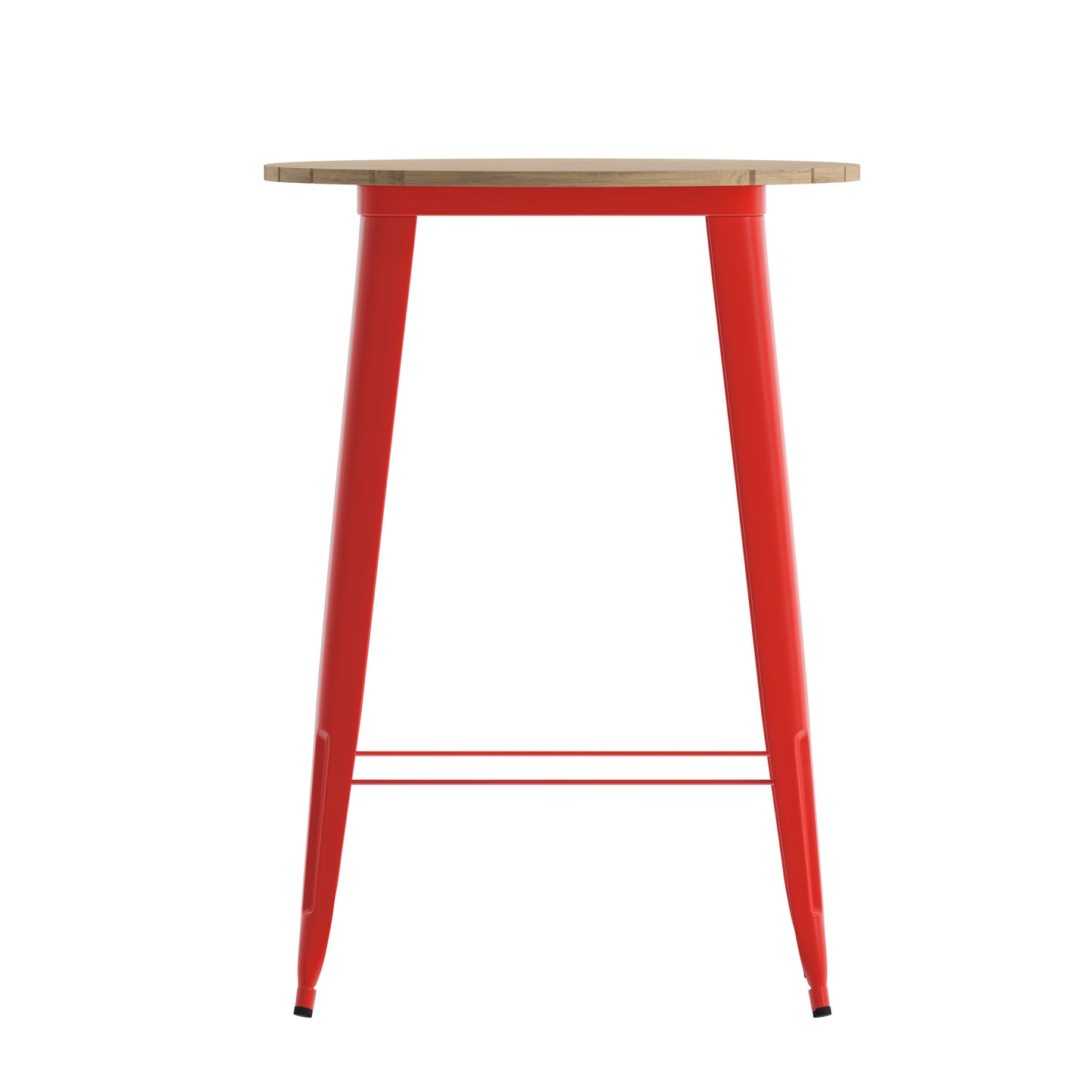 Declan Commercial Indoor/Outdoor Bar Top Table, 30" Round All Weather Brown Poly Resin Top with Red Steel base Brown Top/Red Frame