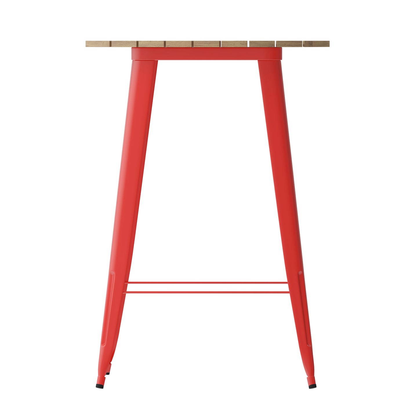 Declan Commercial Indoor/Outdoor Bar Top Table, 30" Round All Weather Brown Poly Resin Top with Red Steel base Brown Top/Red Frame