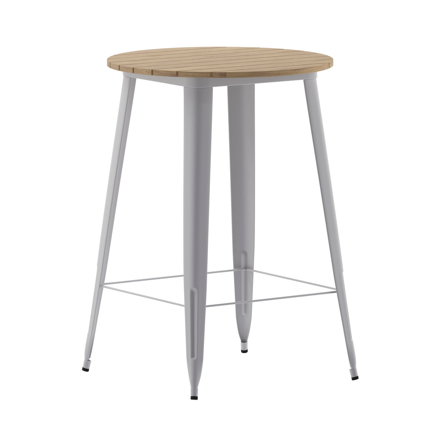 Declan Commercial Indoor/Outdoor Bar Top Table, 30" Round All Weather Brown Poly Resin Top with Silver Steel base Brown Top/Silver Frame