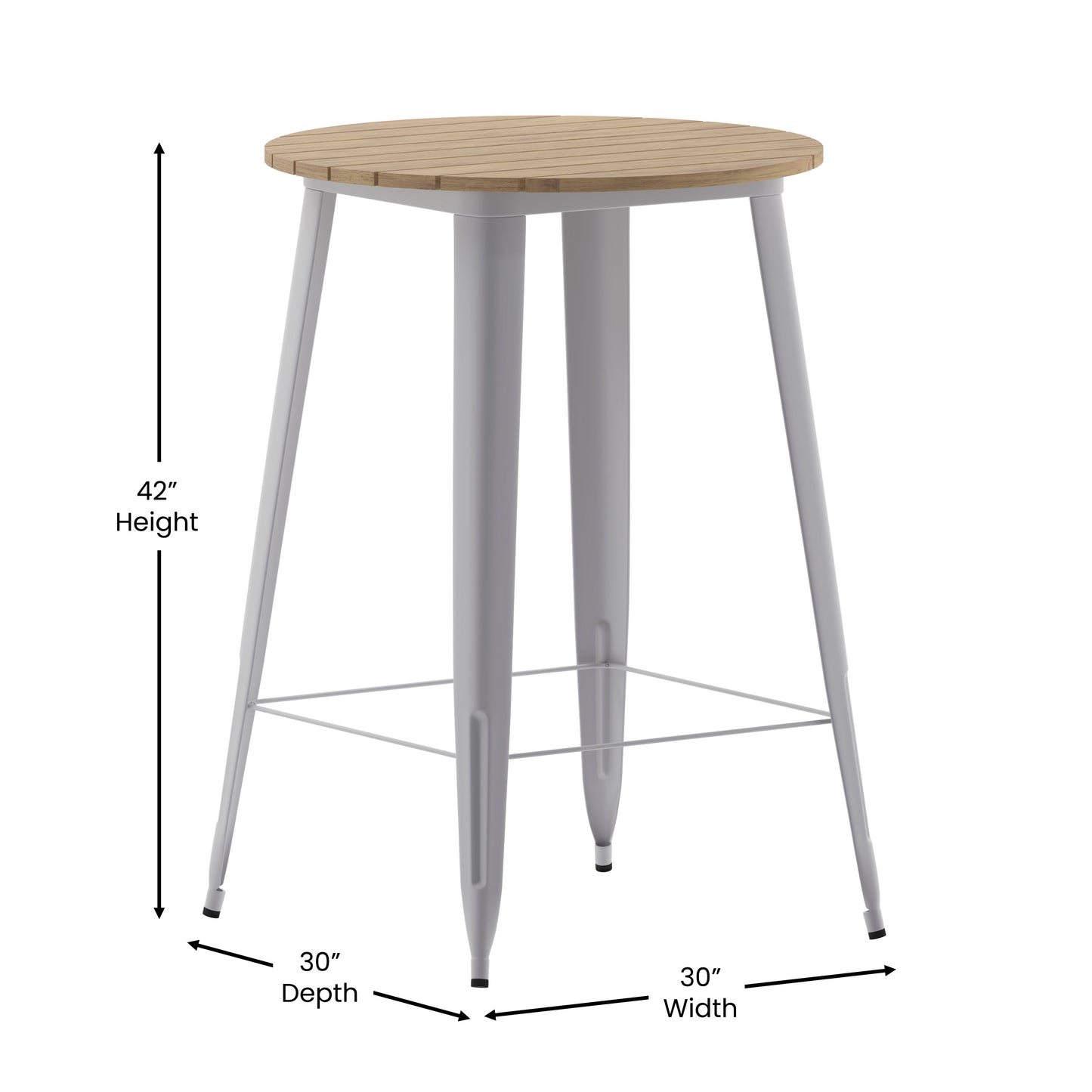 Declan Commercial Indoor/Outdoor Bar Top Table, 30" Round All Weather Brown Poly Resin Top with Silver Steel base Brown Top/Silver Frame