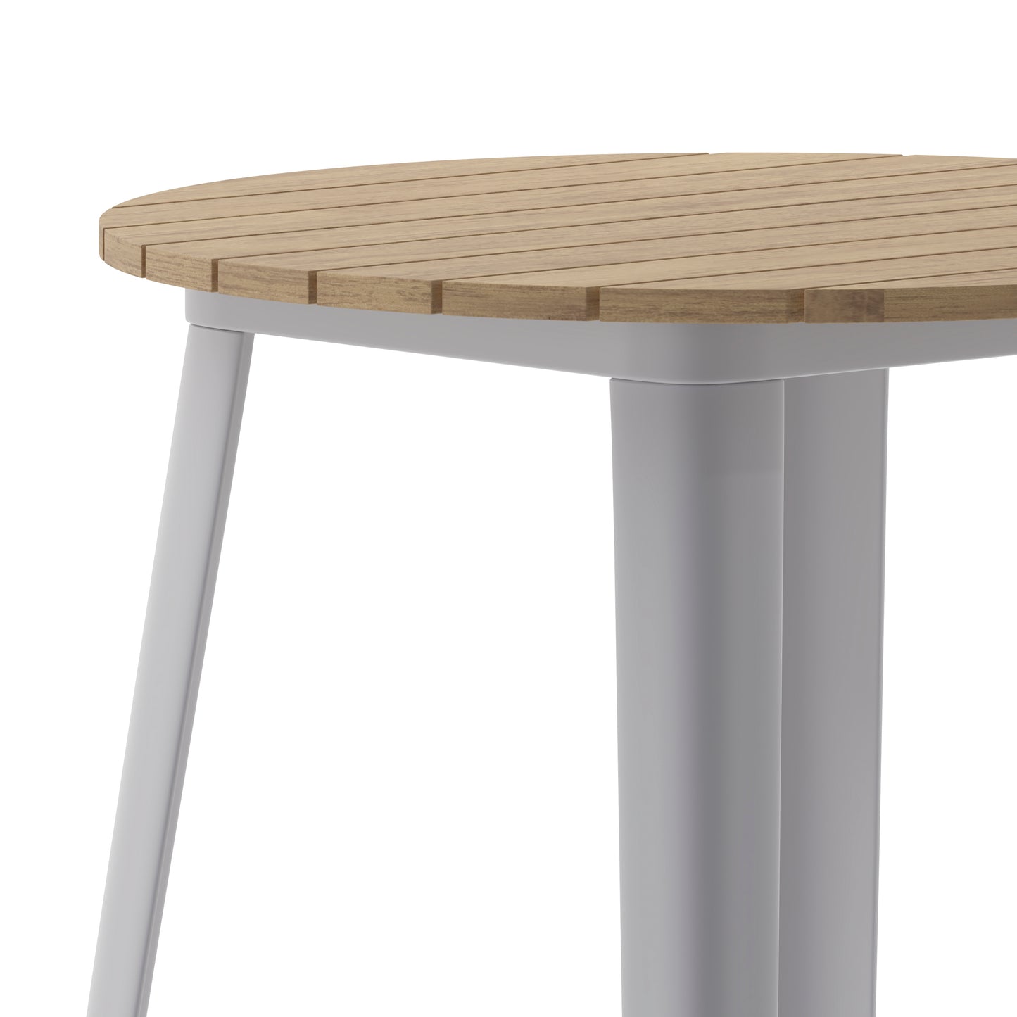 Declan Commercial Indoor/Outdoor Bar Top Table, 30" Round All Weather Brown Poly Resin Top with Silver Steel base Brown Top/Silver Frame