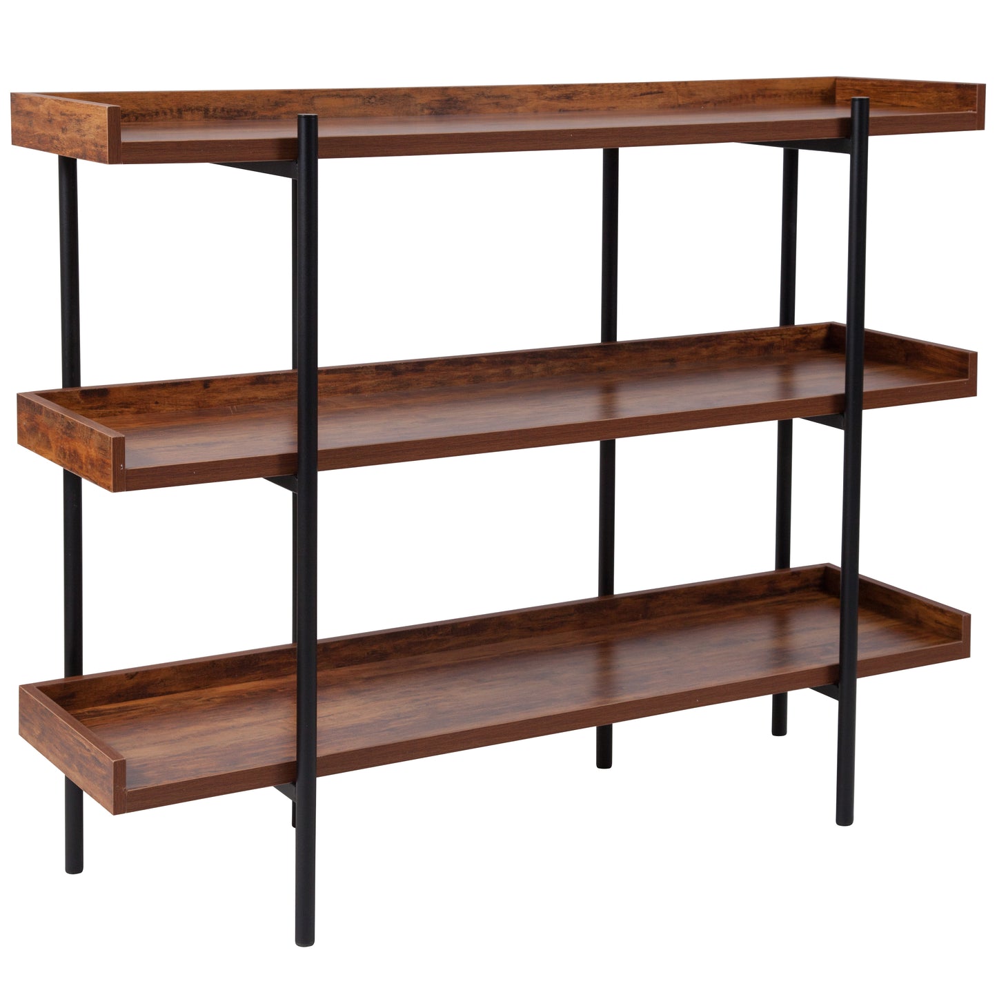 Mayfair 3 Shelf 35"H Storage Display Unit Bookcase with Black Metal Frame in Rustic Wood Grain Finish Rustic
