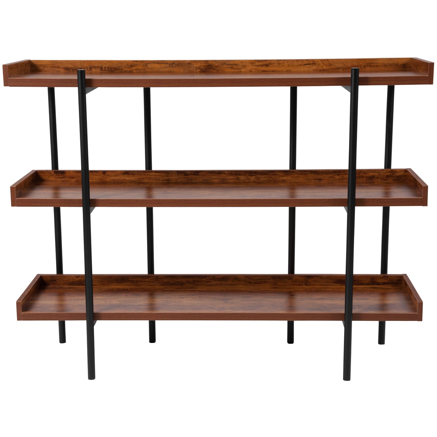 Mayfair 3 Shelf 35"H Storage Display Unit Bookcase with Black Metal Frame in Rustic Wood Grain Finish Rustic