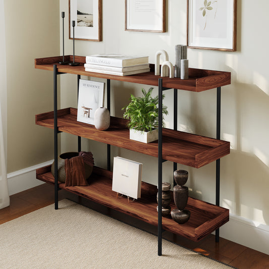 Mayfair 3 Shelf 35"H Storage Display Unit Bookcase with Black Metal Frame in Rustic Wood Grain Finish Rustic JN-2542B3-GG