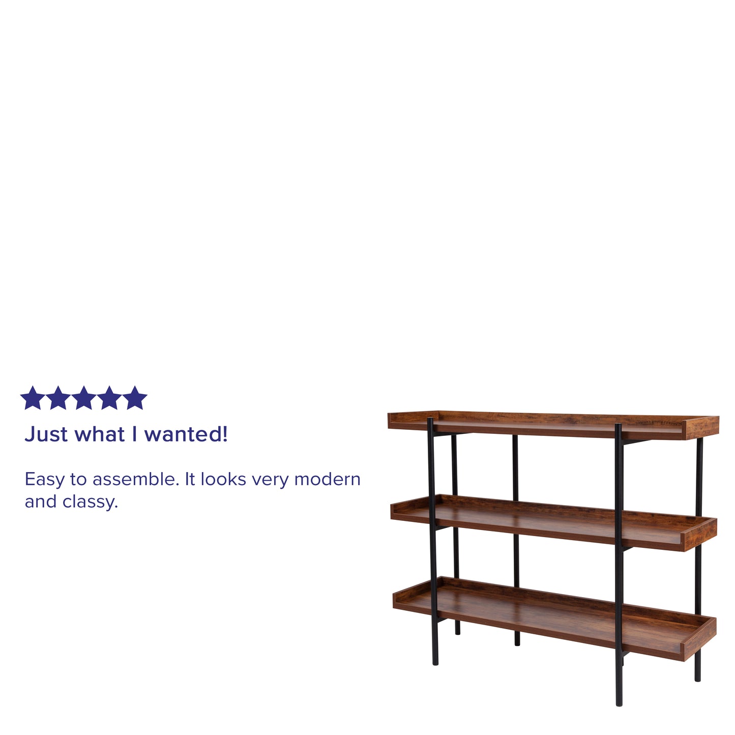 Mayfair 3 Shelf 35"H Storage Display Unit Bookcase with Black Metal Frame in Rustic Wood Grain Finish Rustic