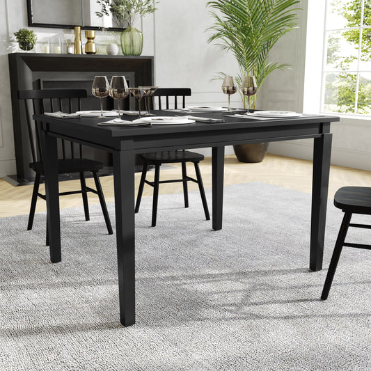 Henry 47" Solid Wood Dining Table, Commercial Grade Heavy Duty Rectangle Wood Table for 4, Black Matte Finish Black Matte