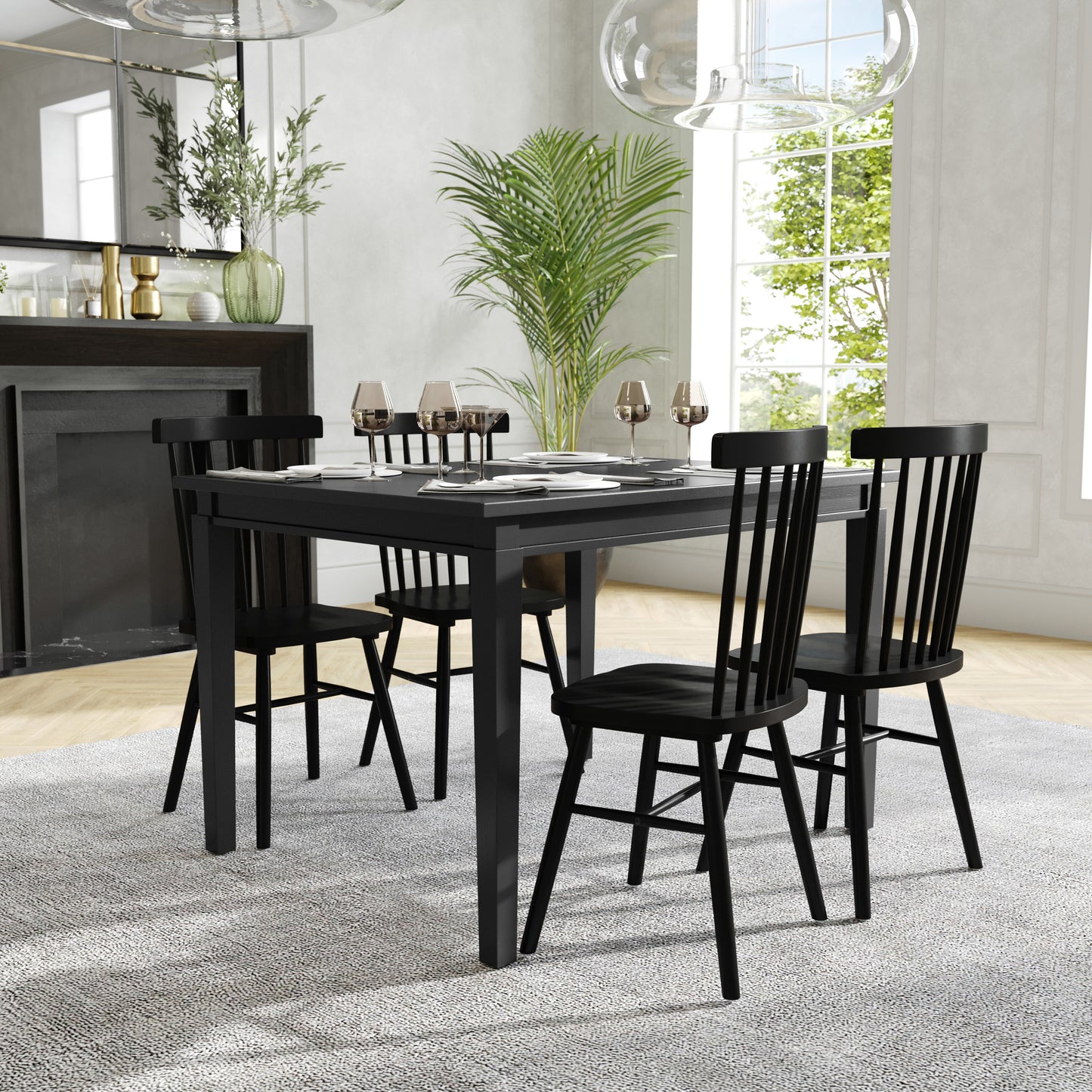 Henry 47" Solid Wood Dining Table, Commercial Grade Heavy Duty Rectangle Wood Table for 4, Black Matte Finish Black Matte
