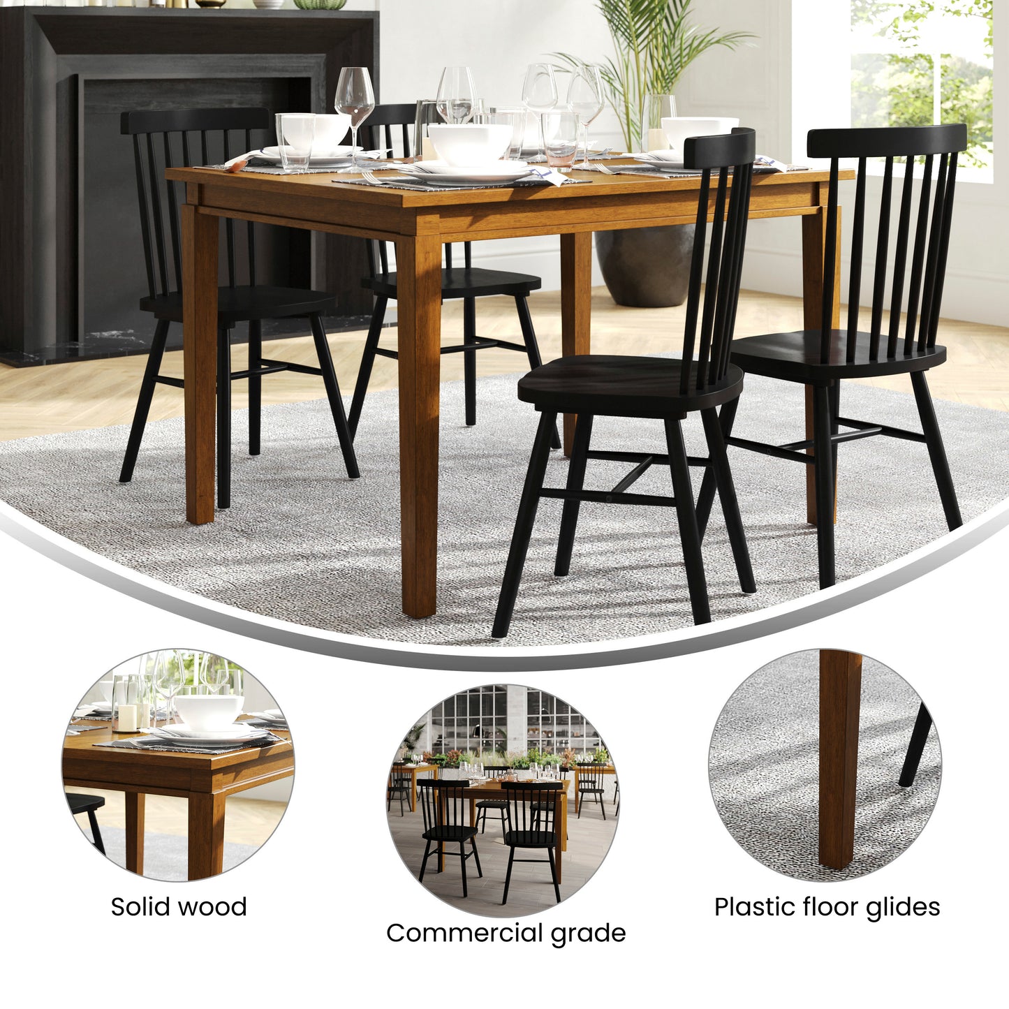 Henry 47" Solid Wood Dining Table, Commercial Grade Heavy Duty Rectangle Wood Table for 4, Brown Matte Finish Brown Matte