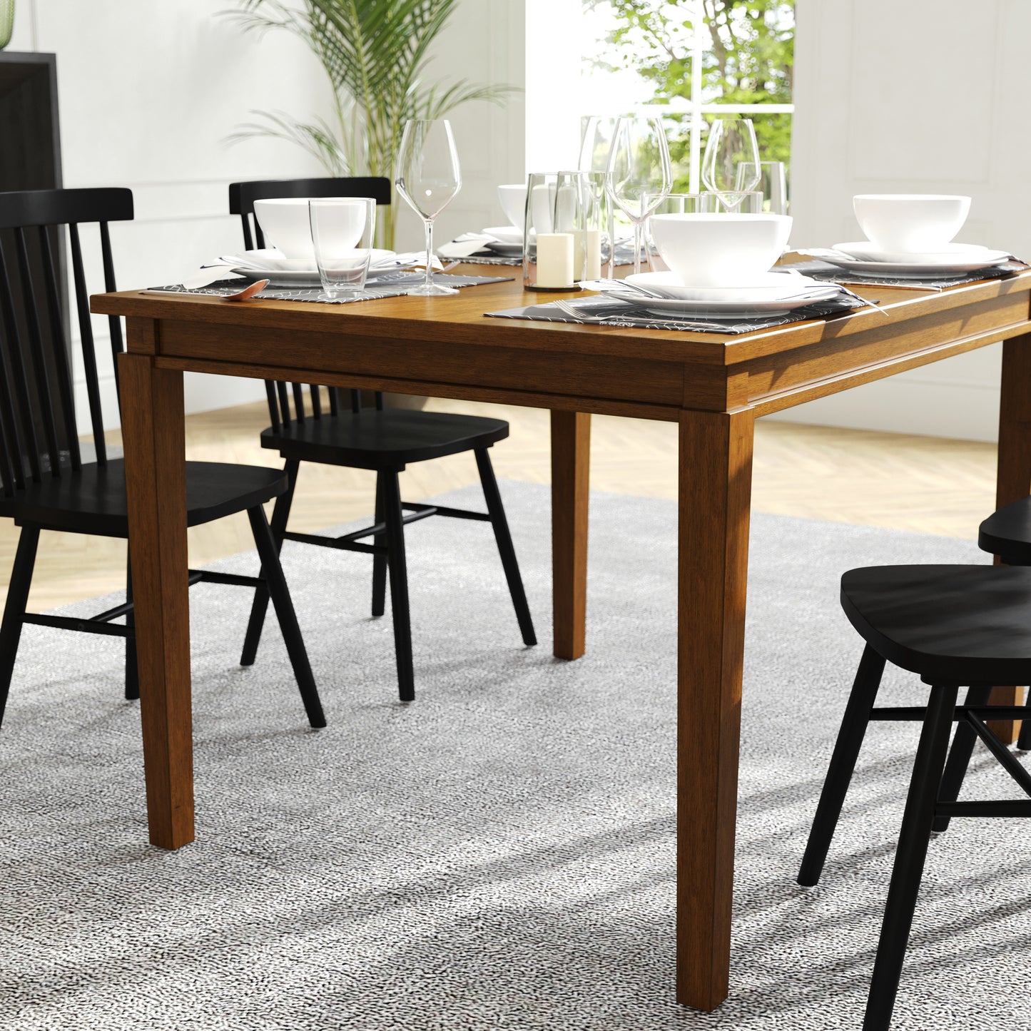 Henry 47" Solid Wood Dining Table, Commercial Grade Heavy Duty Rectangle Wood Table for 4, Brown Matte Finish Brown Matte