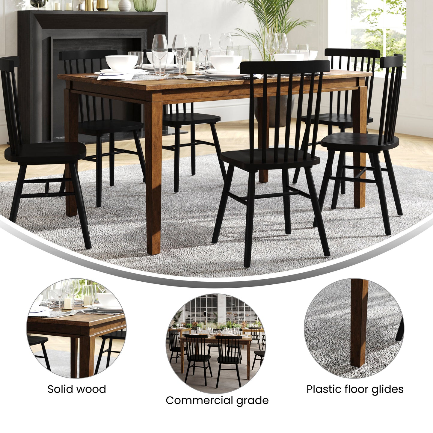 Henry 60" Solid Wood Dining Table, Commercial Grade Heavy Duty Rectangle Wood Table for 6, Brown Matte Finish Brown Matte