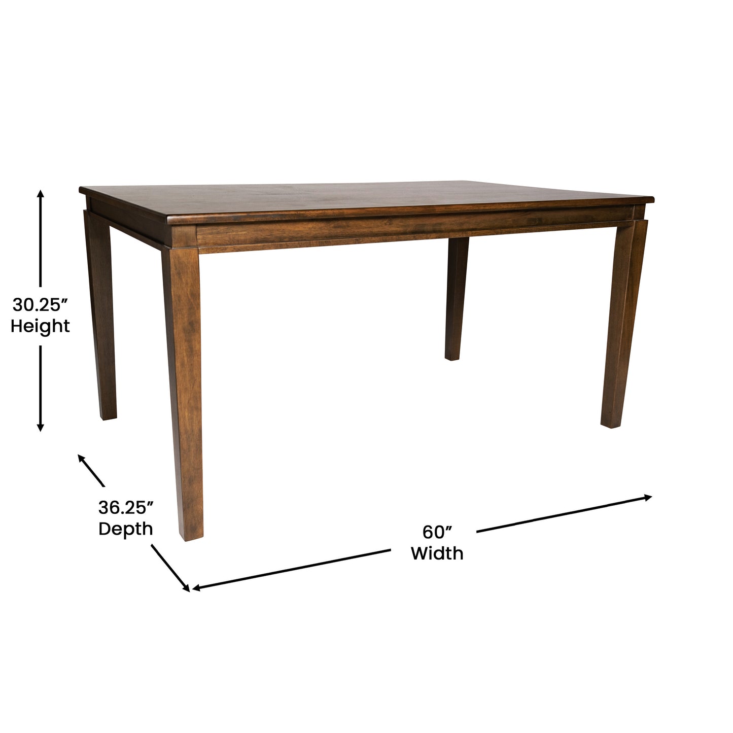 Henry 60" Solid Wood Dining Table, Commercial Grade Heavy Duty Rectangle Wood Table for 6, Brown Matte Finish Brown Matte