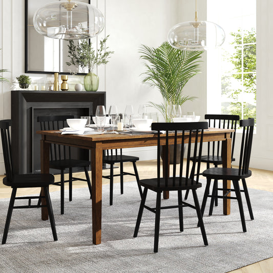 Henry 60" Solid Wood Dining Table, Commercial Grade Heavy Duty Rectangle Wood Table for 6, Brown Matte Finish Brown Matte