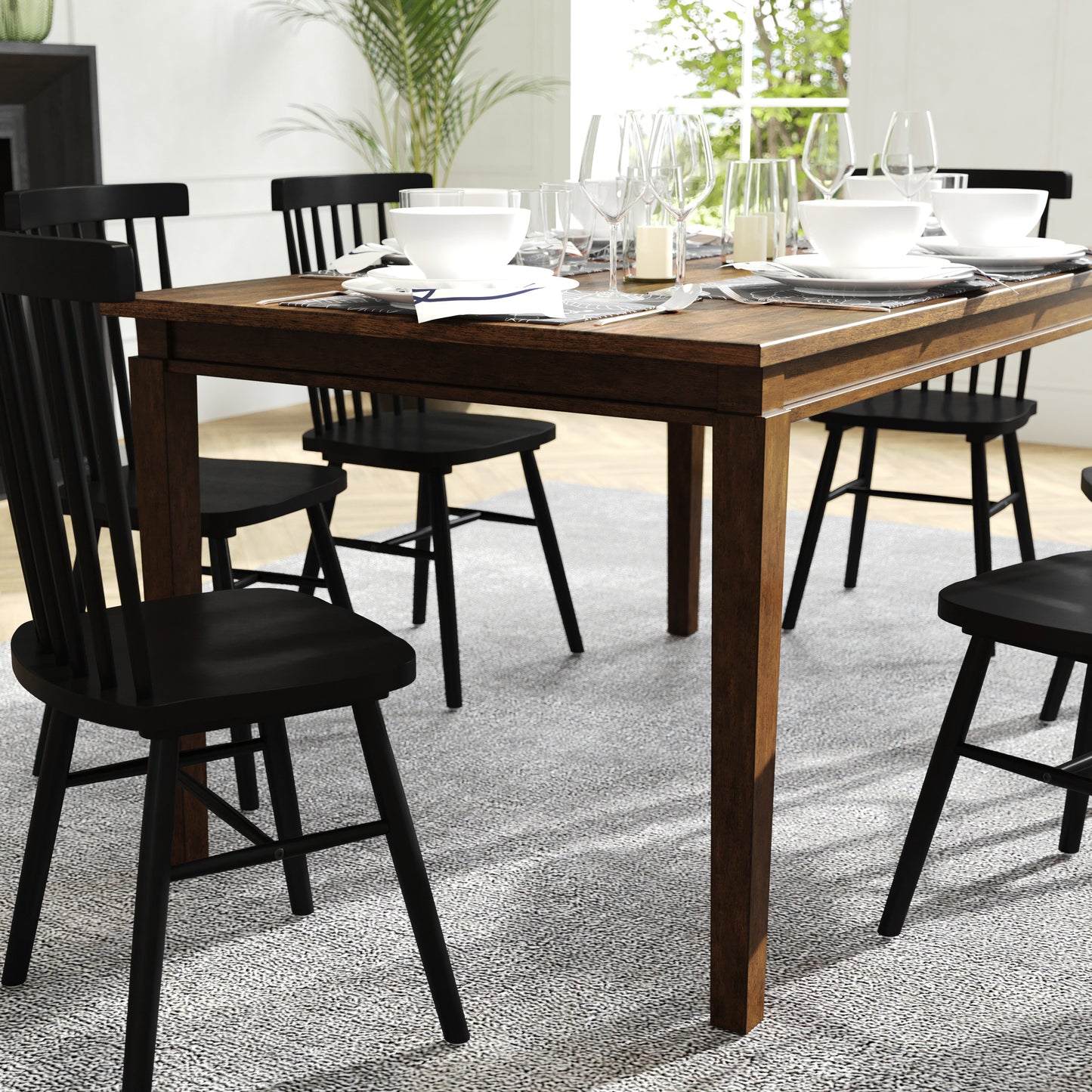 Henry 60" Solid Wood Dining Table, Commercial Grade Heavy Duty Rectangle Wood Table for 6, Brown Matte Finish Brown Matte