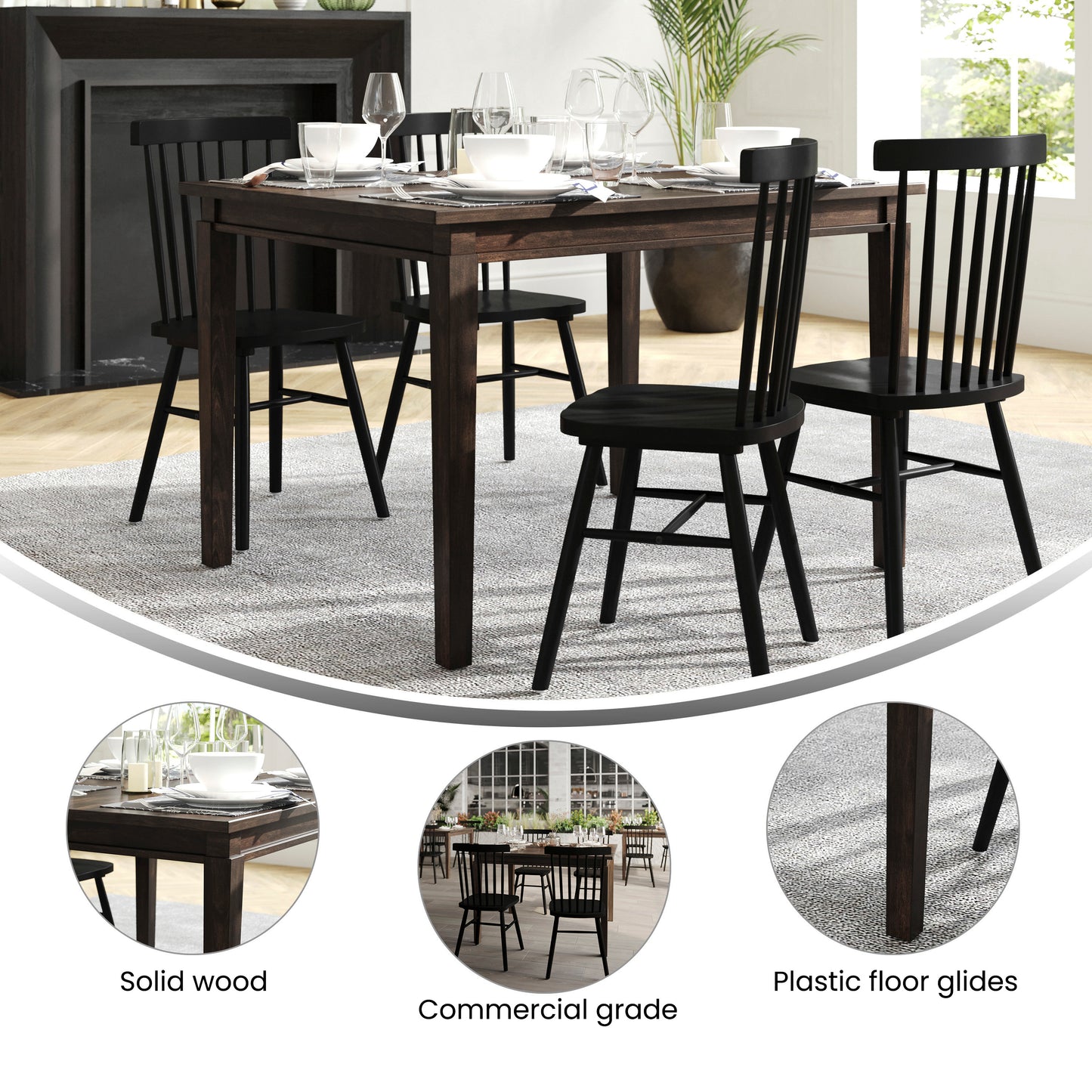 Henry 47" Solid Wood Dining Table, Commercial Grade Heavy Duty Rectangle Wood Table for 4, Wenge Matte Finish Wenge Matte