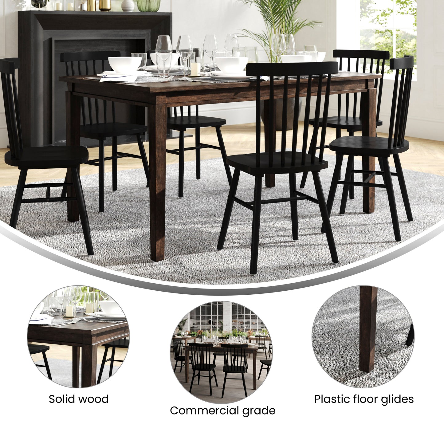 Henry 60" Solid Wood Dining Table, Commercial Grade Heavy Duty Rectangle Wood Table for 6, Wenge Matte Finish Wenge Matte