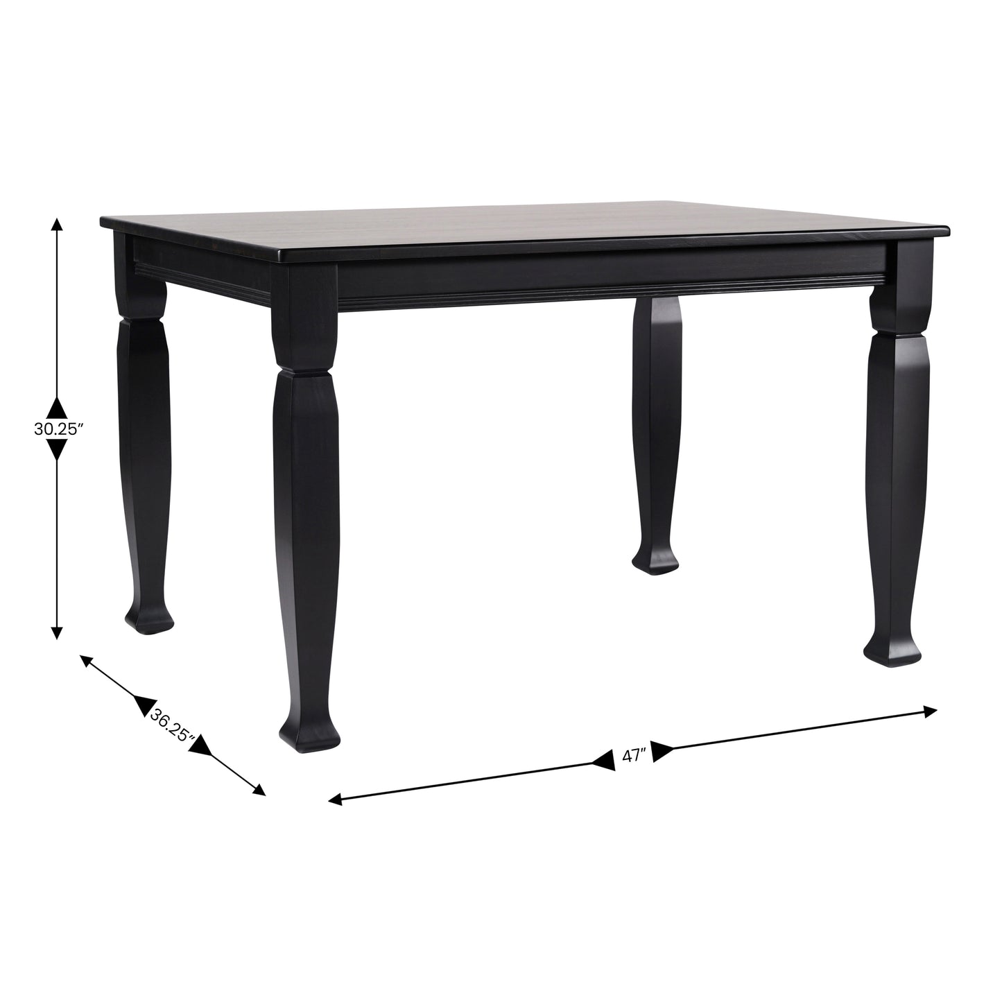 Grace 47" Solid Wood Dining Table with Turned Wooden Legs, Commercial Grade Heavy Duty Rectangle Wood Table for 4, Black Finish Black Matte
