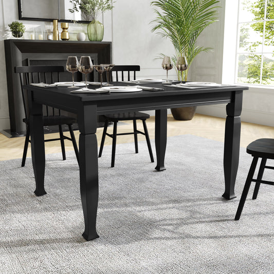 Grace 47" Solid Wood Dining Table with Turned Wooden Legs, Commercial Grade Heavy Duty Rectangle Wood Table for 4, Black Finish Black Matte