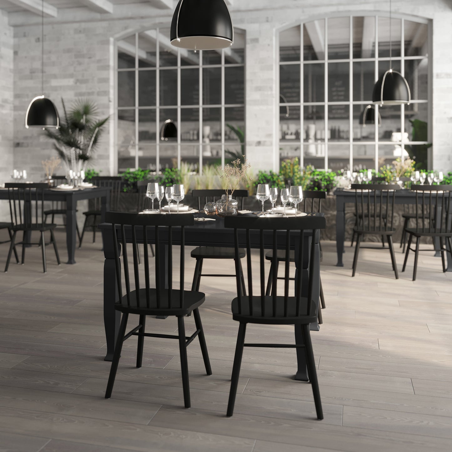Grace 47" Solid Wood Dining Table with Turned Wooden Legs, Commercial Grade Heavy Duty Rectangle Wood Table for 4, Black Finish Black Matte
