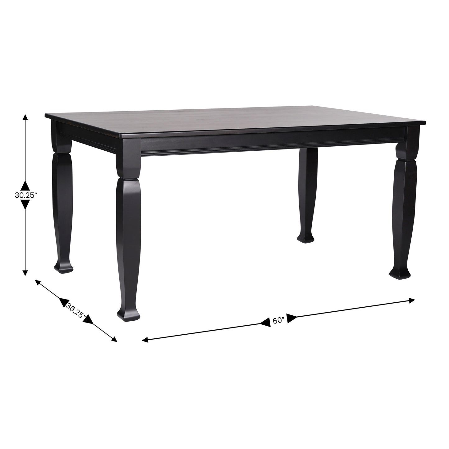 Grace 60" Solid Wood Dining Table with Turned Wooden Legs, Commercial Grade Heavy Duty Rectangle Wood Table for 6, Black Finish Black Matte