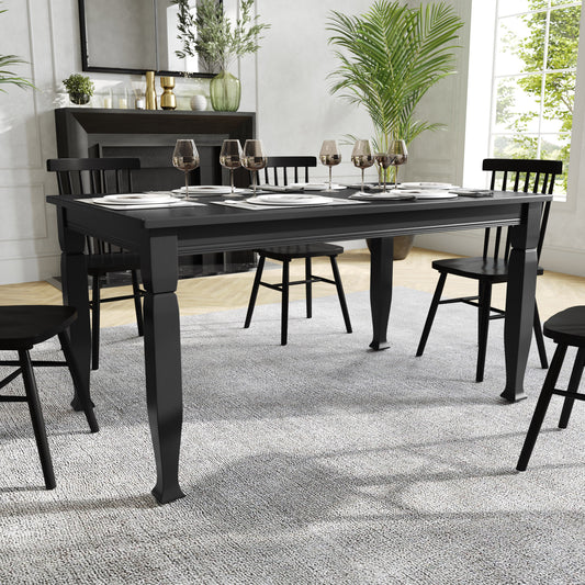 Grace 60" Solid Wood Dining Table with Turned Wooden Legs, Commercial Grade Heavy Duty Rectangle Wood Table for 6, Black Finish Black Matte