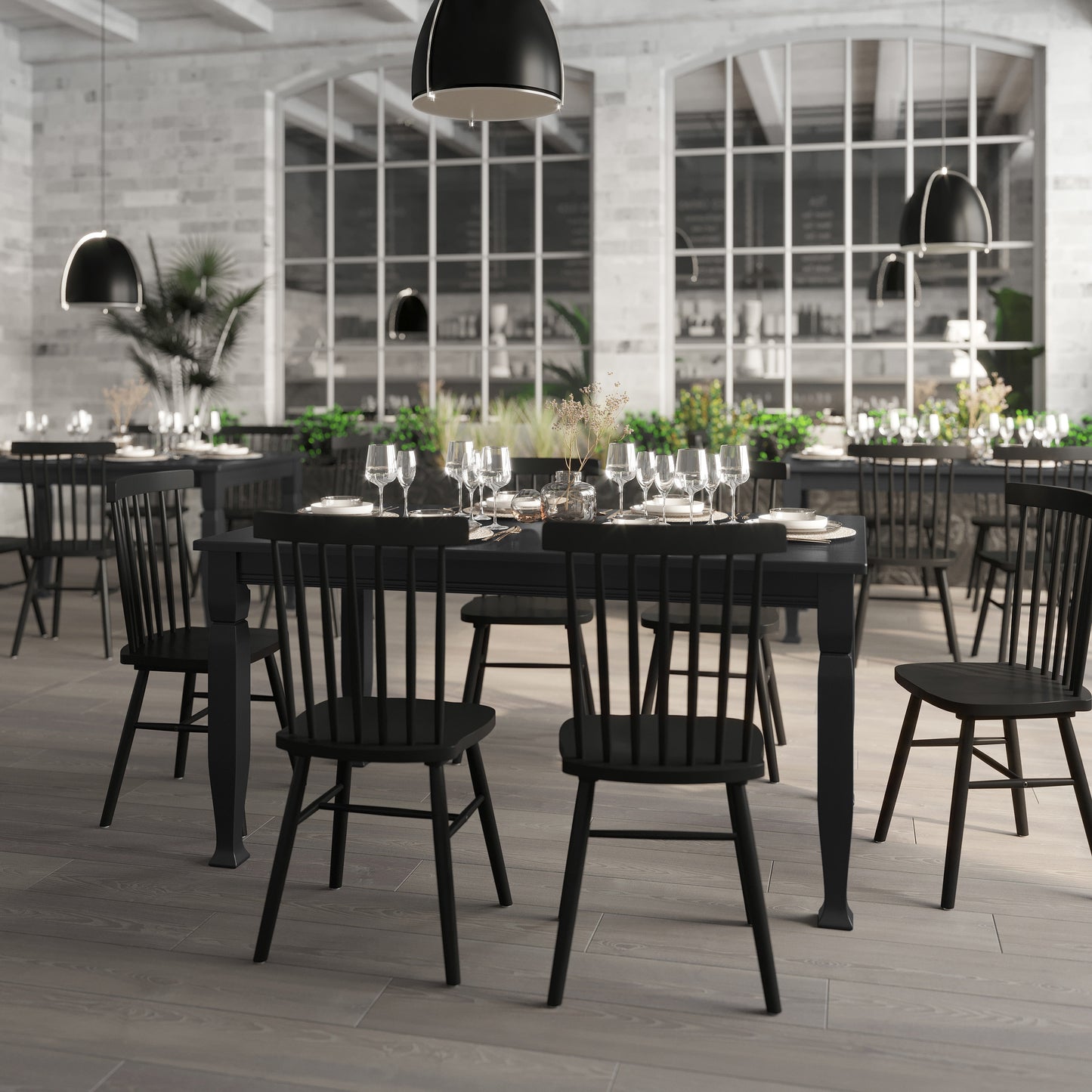 Grace 60" Solid Wood Dining Table with Turned Wooden Legs, Commercial Grade Heavy Duty Rectangle Wood Table for 6, Black Finish Black Matte