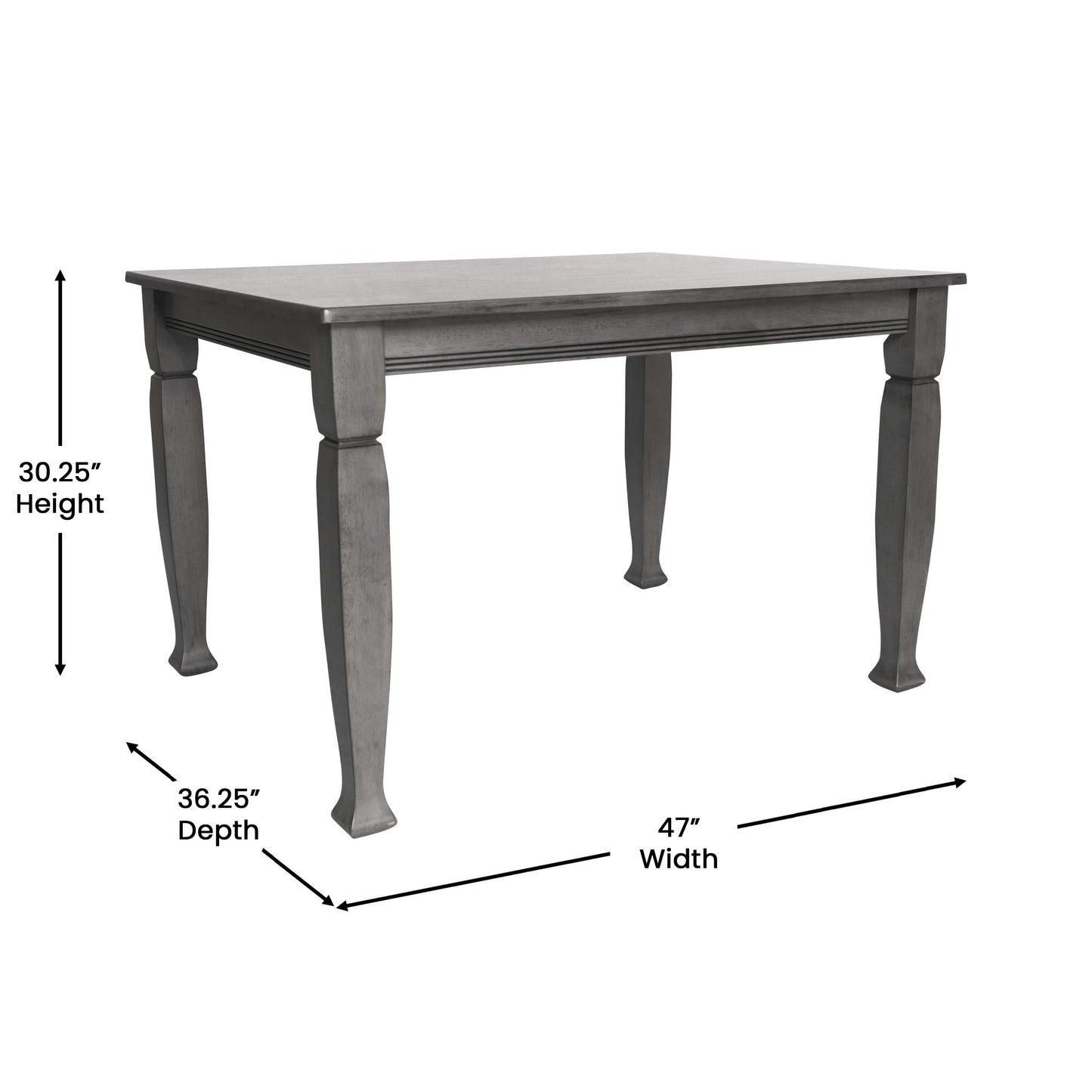 Grace 47" Solid Wood Dining Table with Turned Wooden Legs, Commercial Grade Heavy Duty Rectangle Wood Table for 4, Antique Gray Finish Antique Gray