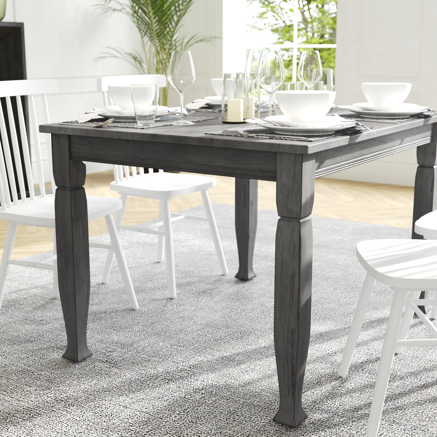 Grace 47" Solid Wood Dining Table with Turned Wooden Legs, Commercial Grade Heavy Duty Rectangle Wood Table for 4, Antique Gray Finish Antique Gray