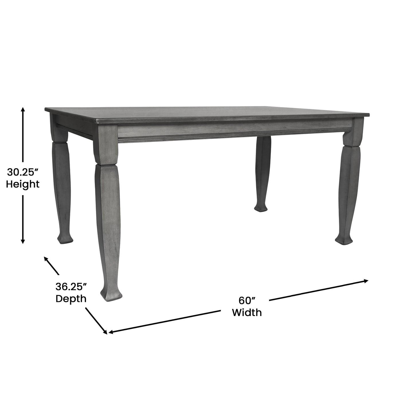 Grace 60" Solid Wood Dining Table with Turned Wooden Legs, Commercial Grade Heavy Duty Rectangle Wood Table for 6, Antique Gray Finish Antique Gray