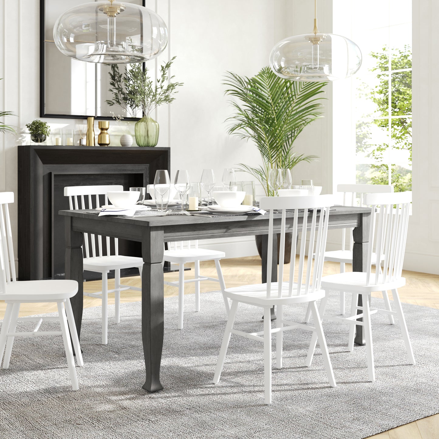 Grace 60" Solid Wood Dining Table with Turned Wooden Legs, Commercial Grade Heavy Duty Rectangle Wood Table for 6, Antique Gray Finish Antique Gray