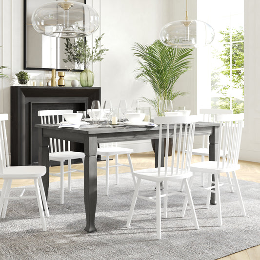 Grace 60" Solid Wood Dining Table with Turned Wooden Legs, Commercial Grade Heavy Duty Rectangle Wood Table for 6, Antique Gray Finish Antique Gray