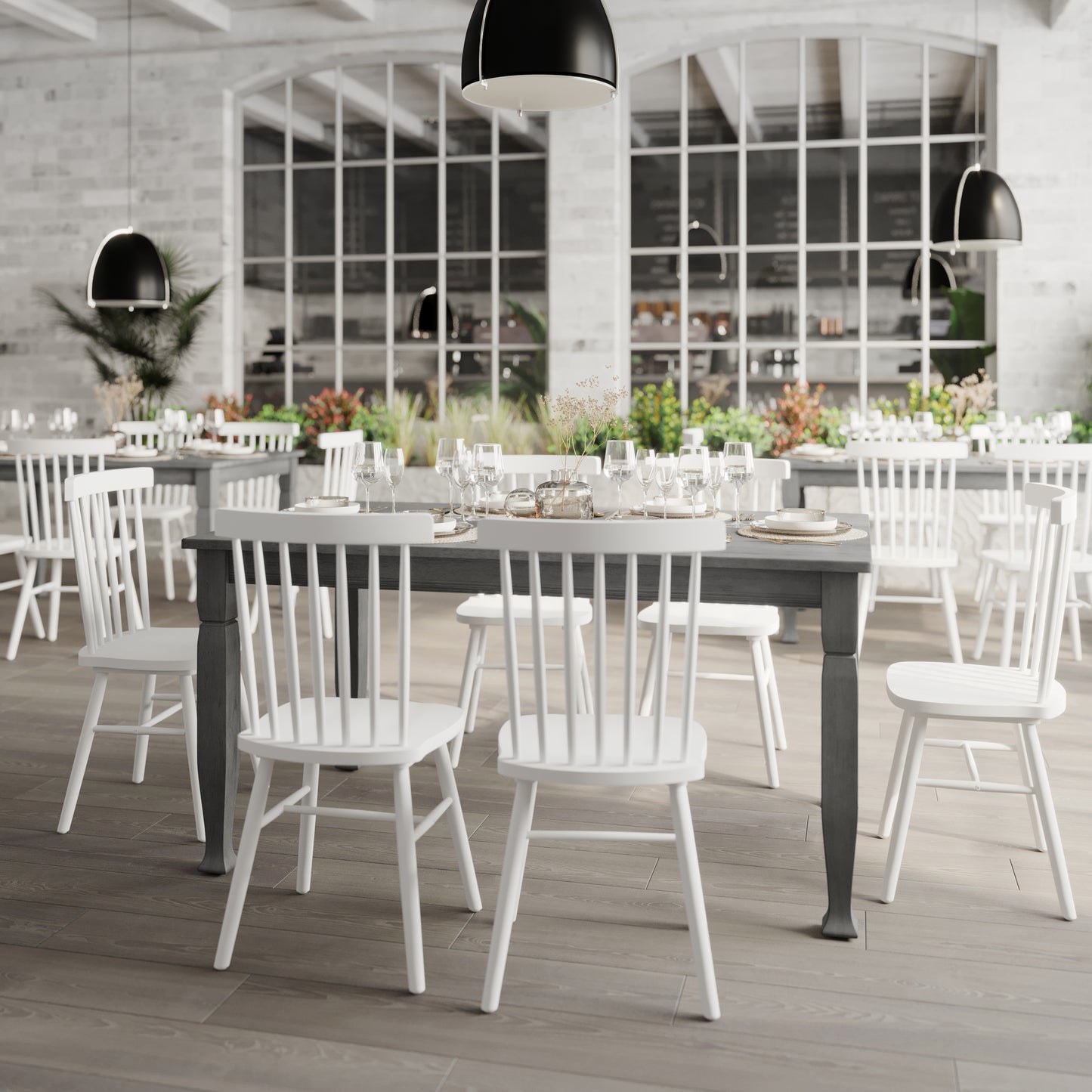 Grace 60" Solid Wood Dining Table with Turned Wooden Legs, Commercial Grade Heavy Duty Rectangle Wood Table for 6, Antique Gray Finish Antique Gray