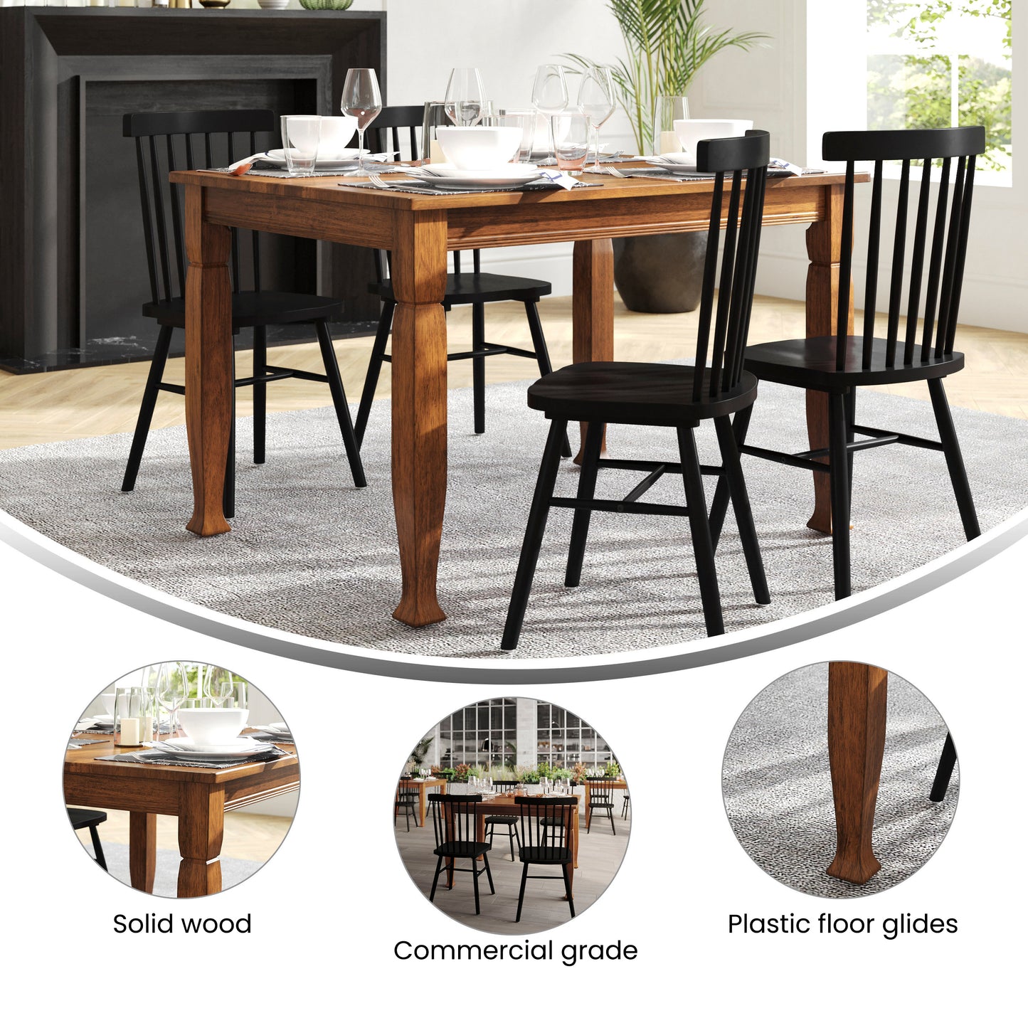 Grace 47" Solid Wood Dining Table with Turned Wooden Legs, Commercial Grade Heavy Duty Rectangle Wood Table for 4, Walnut Matte Finish Walnut Matte