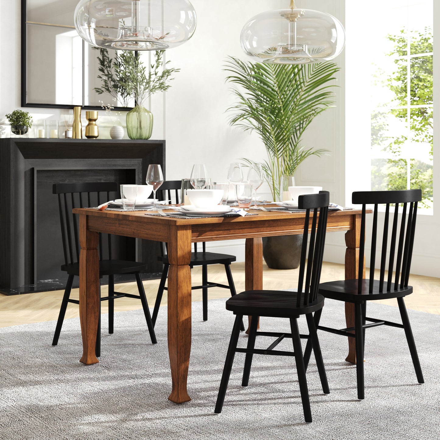 Grace 47" Solid Wood Dining Table with Turned Wooden Legs, Commercial Grade Heavy Duty Rectangle Wood Table for 4, Walnut Matte Finish Walnut Matte