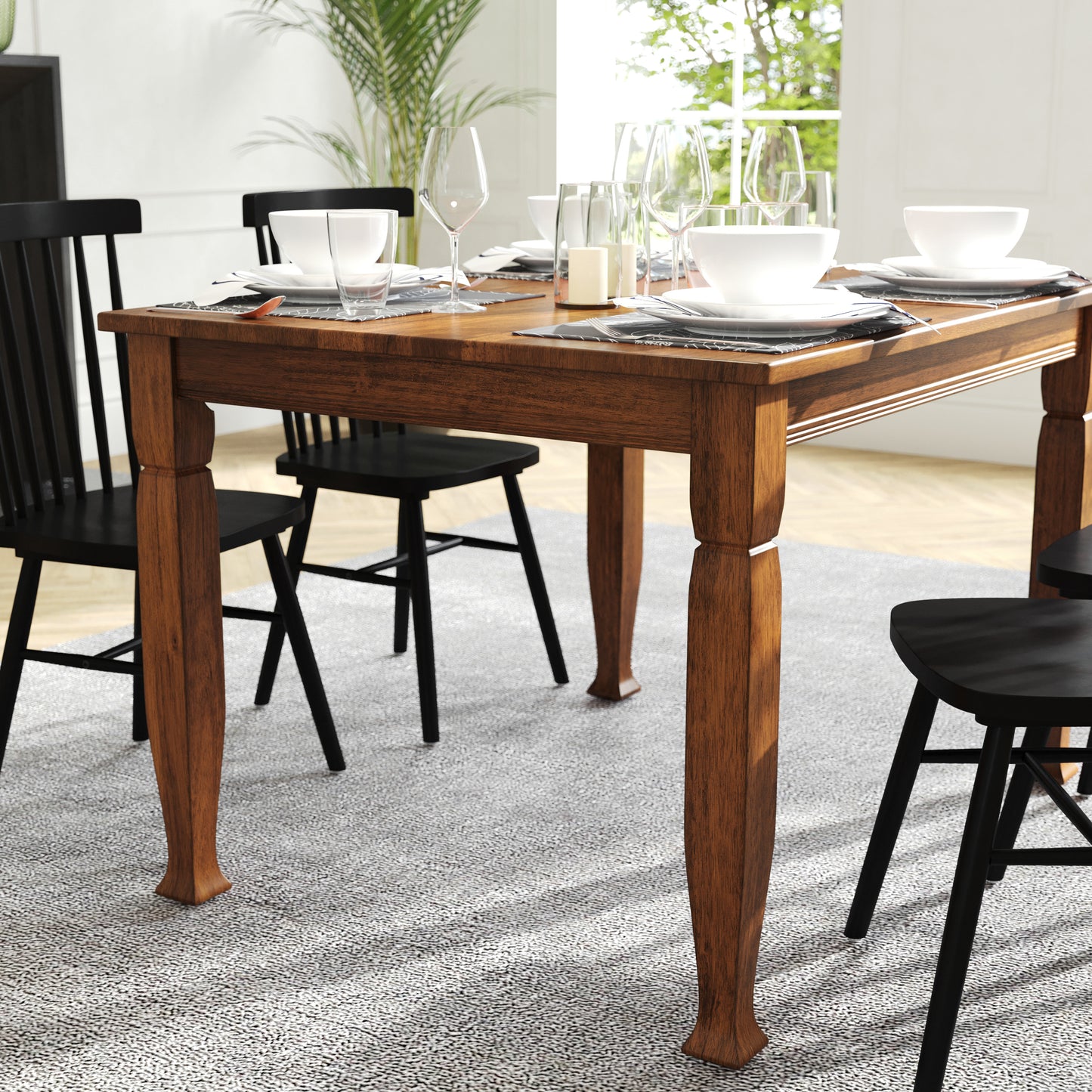 Grace 47" Solid Wood Dining Table with Turned Wooden Legs, Commercial Grade Heavy Duty Rectangle Wood Table for 4, Walnut Matte Finish Walnut Matte
