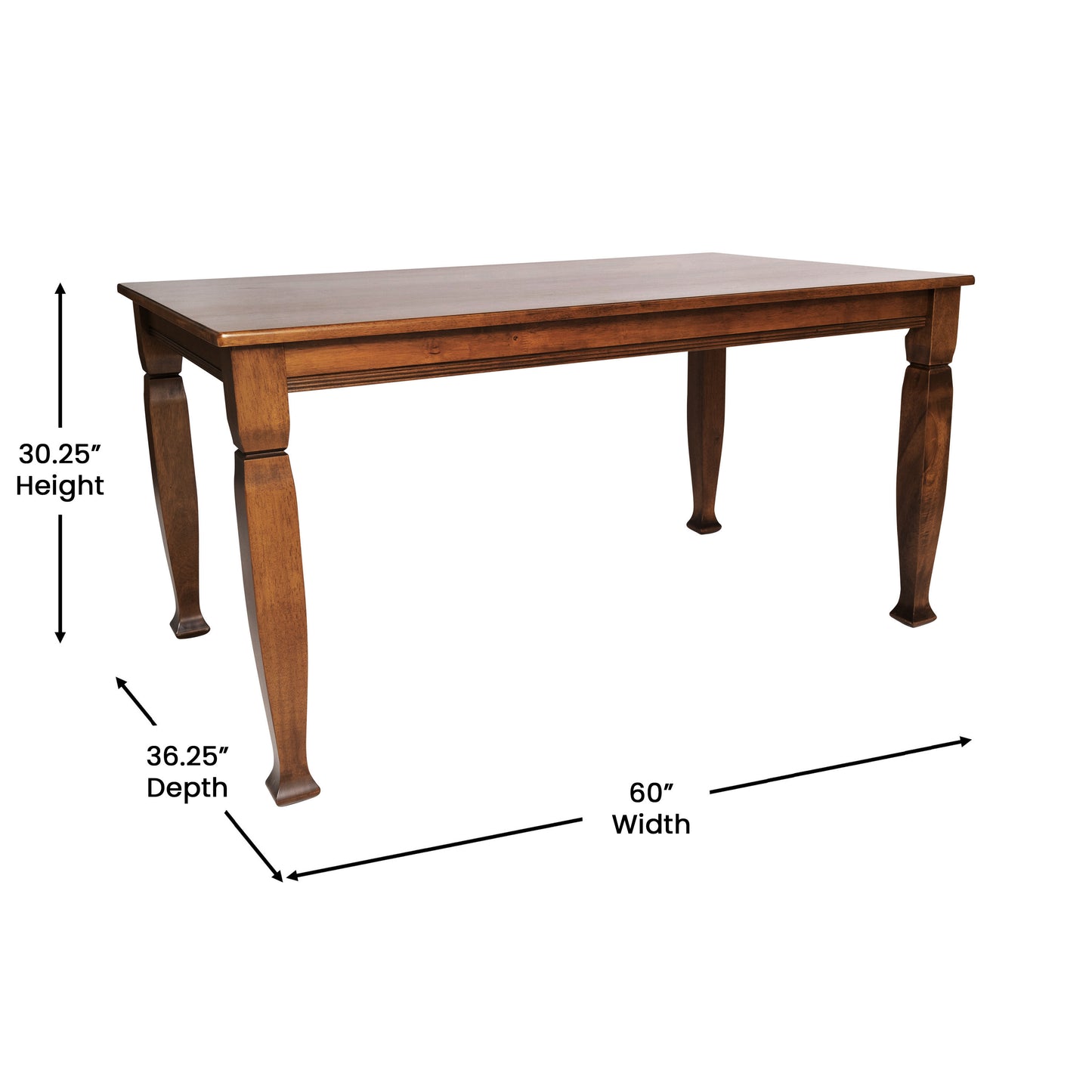 Grace 60" Solid Wood Dining Table with Turned Wooden Legs, Commercial Grade Heavy Duty Rectangle Wood Table for 6, Walnut Matte Finish Walnut Matte