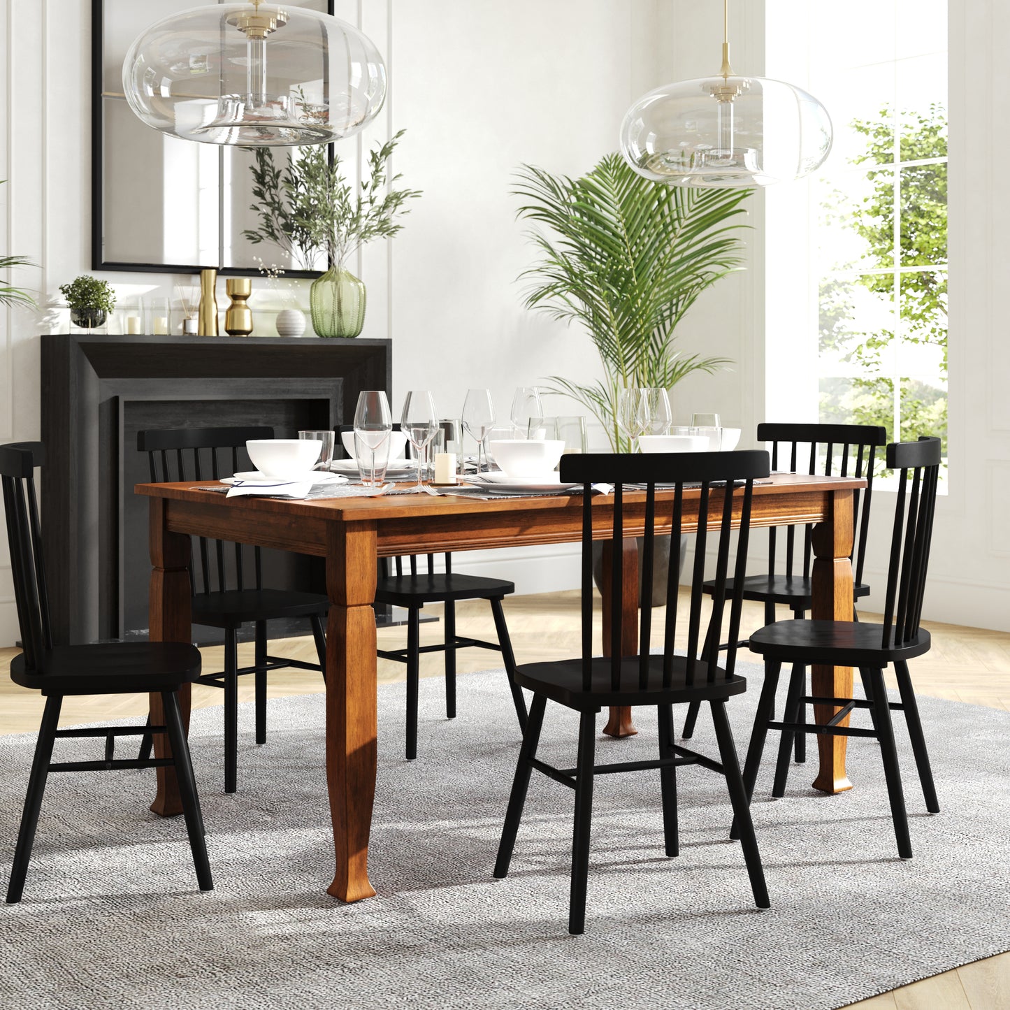 Grace 60" Solid Wood Dining Table with Turned Wooden Legs, Commercial Grade Heavy Duty Rectangle Wood Table for 6, Walnut Matte Finish Walnut Matte