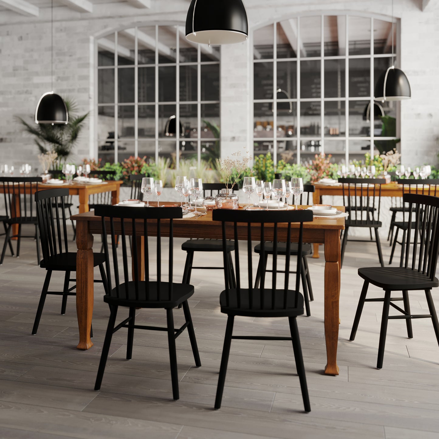 Grace 60" Solid Wood Dining Table with Turned Wooden Legs, Commercial Grade Heavy Duty Rectangle Wood Table for 6, Walnut Matte Finish Walnut Matte