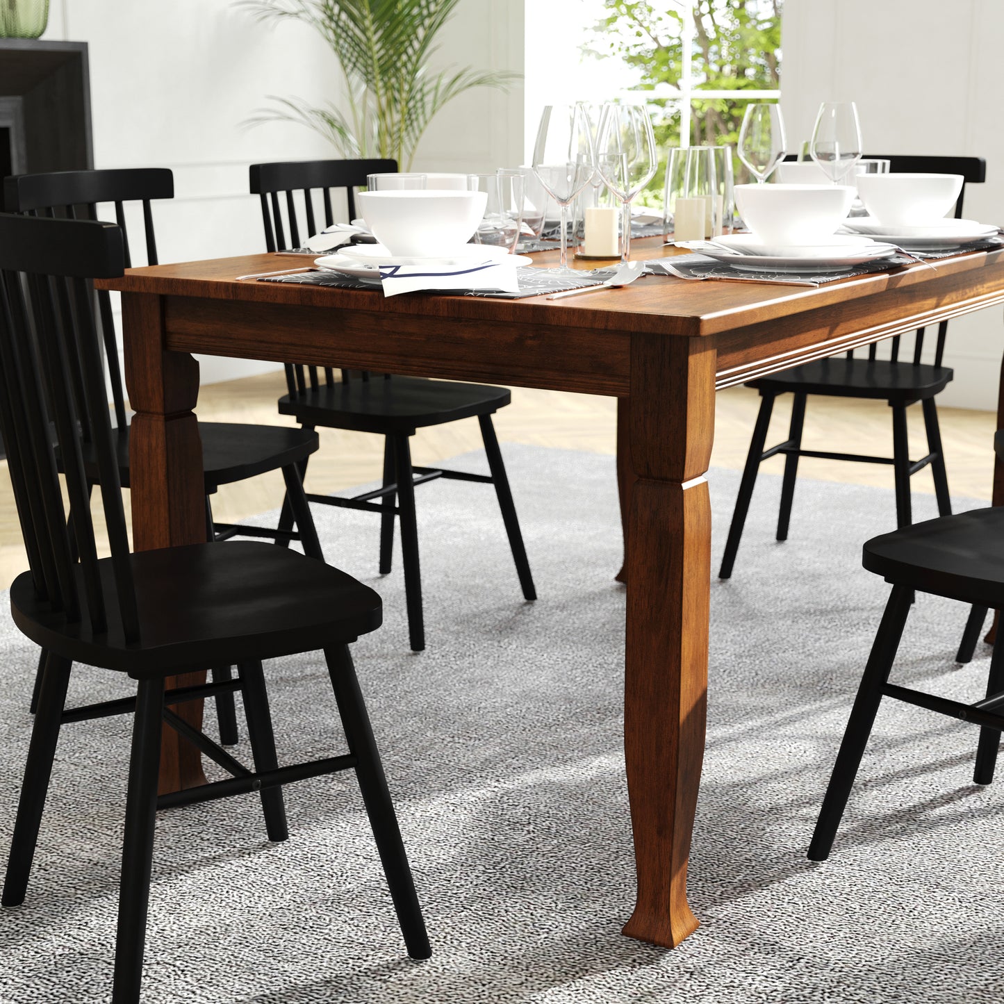 Grace 60" Solid Wood Dining Table with Turned Wooden Legs, Commercial Grade Heavy Duty Rectangle Wood Table for 6, Walnut Matte Finish Walnut Matte