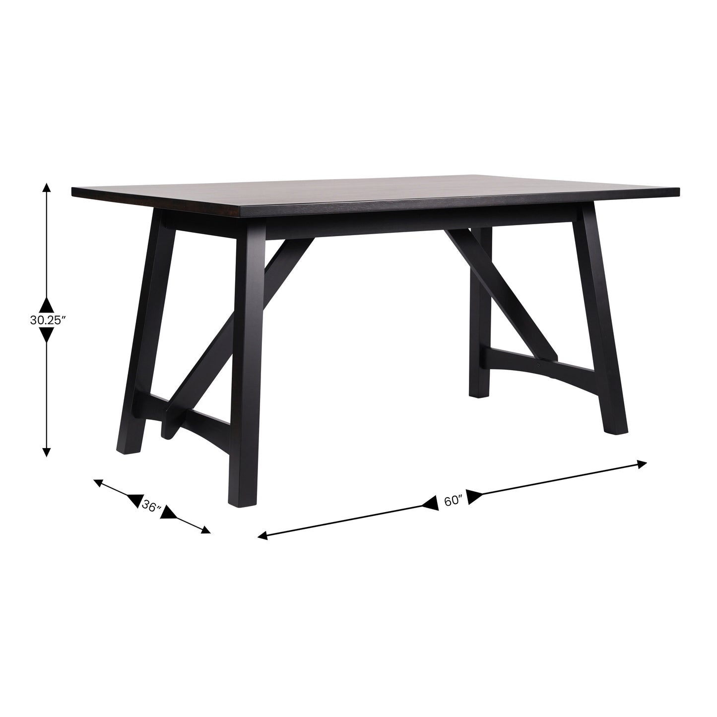 Everly 60" Solid Wood Trestle Base Dining Table, Farmhouse Style Commercial Grade Table with Seating for 6, Black Finish Black Matte