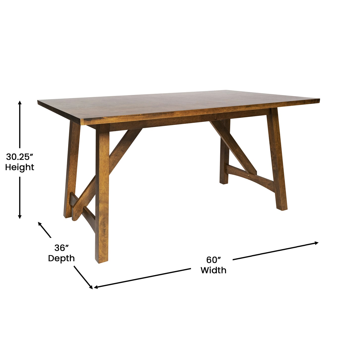 Everly 60" Solid Wood Trestle Base Dining Table, Farmhouse Style Commercial Grade Table with Seating for 6, Light Cappuccino Finish Light Cappuccino