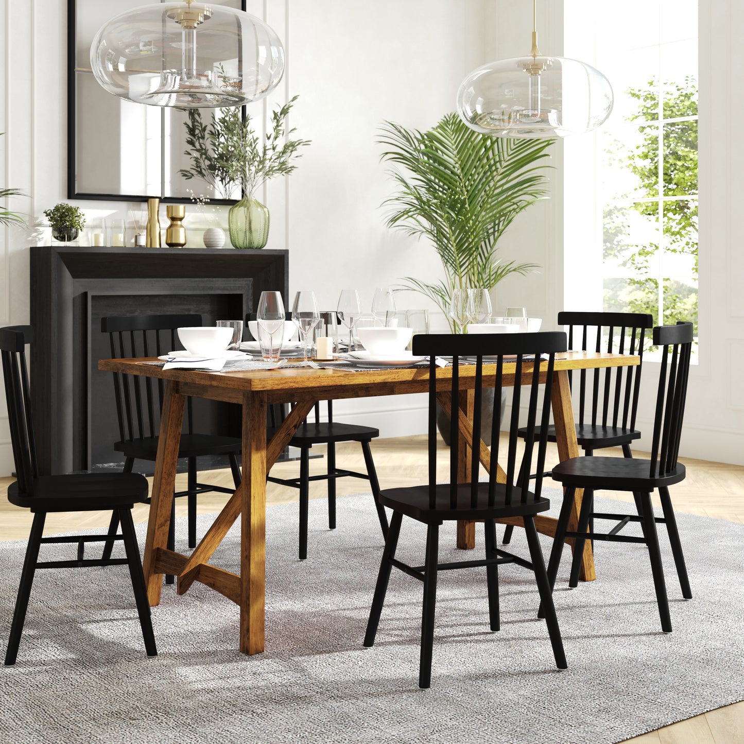 Everly 60" Solid Wood Trestle Base Dining Table, Farmhouse Style Commercial Grade Table with Seating for 6, Light Cappuccino Finish Light Cappuccino