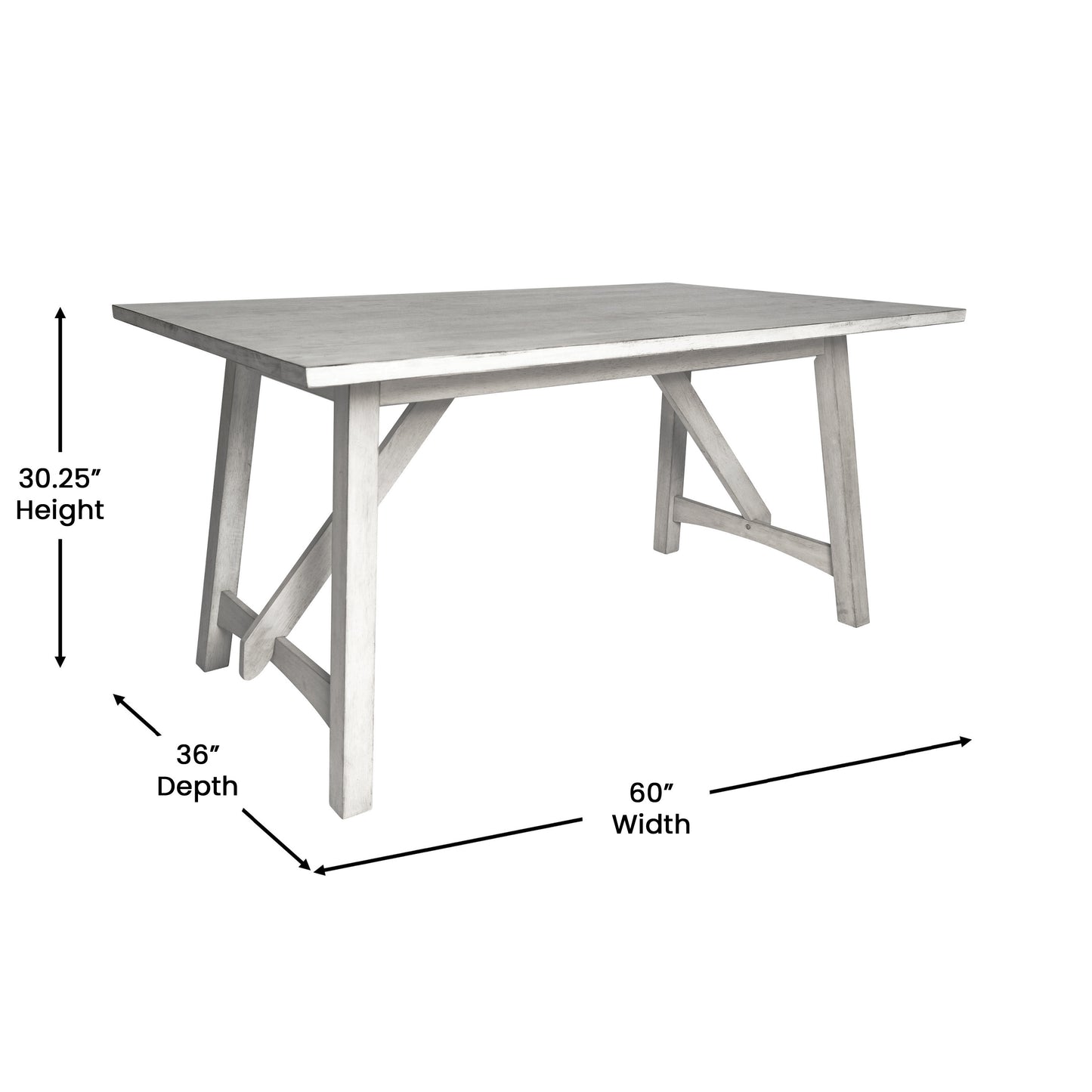 Everly 60" Solid Wood Trestle Base Dining Table, Farmhouse Style Commercial Grade Table with Seating for 6, Antique White Finish Antique White