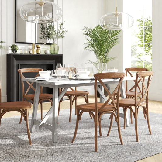 Everly 60" Solid Wood Trestle Base Dining Table, Farmhouse Style Commercial Grade Table with Seating for 6, Antique White Finish Antique White