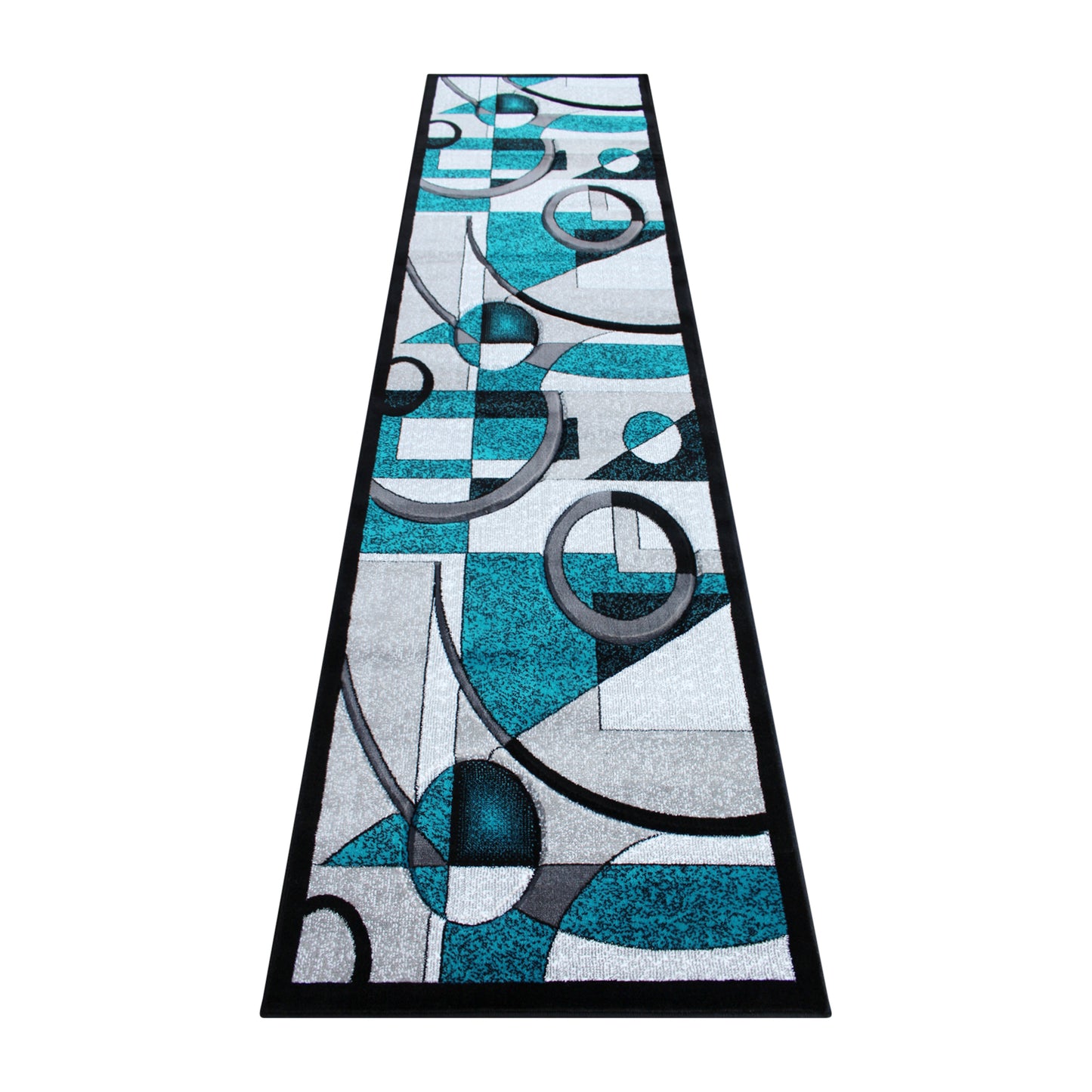 Elias Collection 3' x 10' Turquoise Geometric Abstract Area Rug - Olefin Rug with Jute Backing - Hallway, Entryway, or Bedroom Turquoise