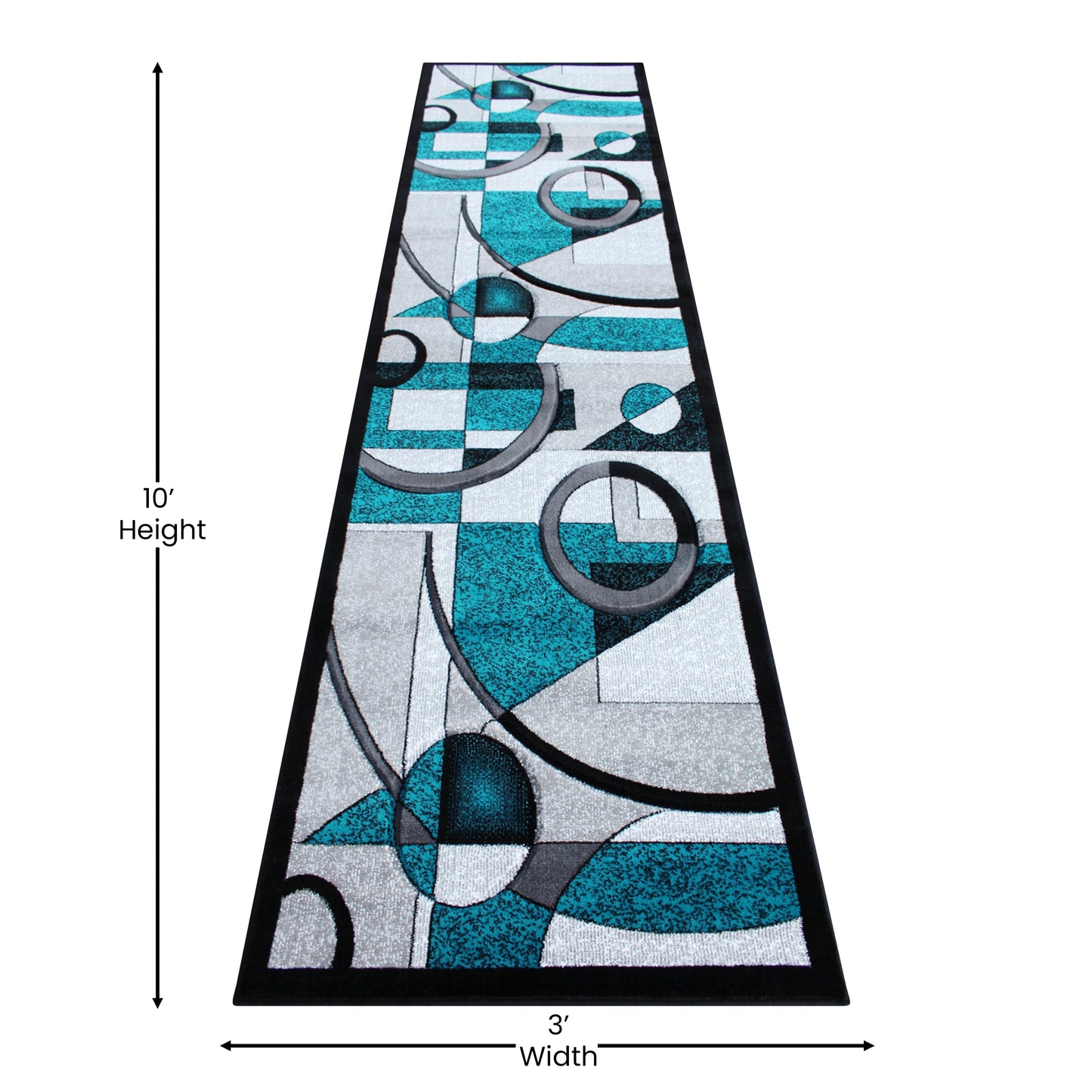 Elias Collection 3' x 10' Turquoise Geometric Abstract Area Rug - Olefin Rug with Jute Backing - Hallway, Entryway, or Bedroom Turquoise